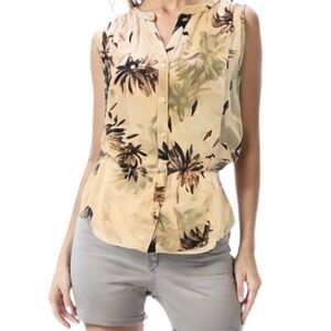 Aritzia Babaton Silk Sheer Floral Pattern Blouse in Taupe Size XS